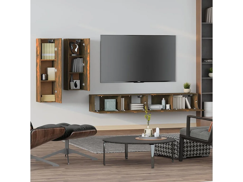 Ensemble de meubles TV 4 pièces Chêne fumé Bois d'ingénierie