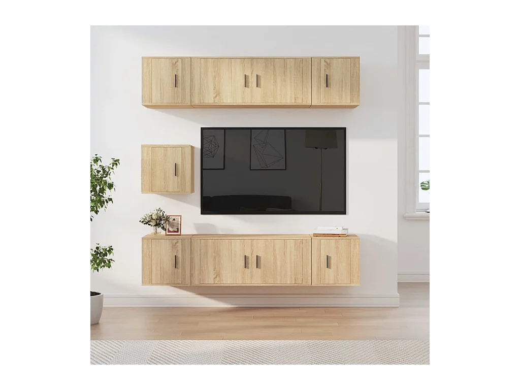 7-delige Tv-meubelset bewerkt hout sonoma eikenkleurig