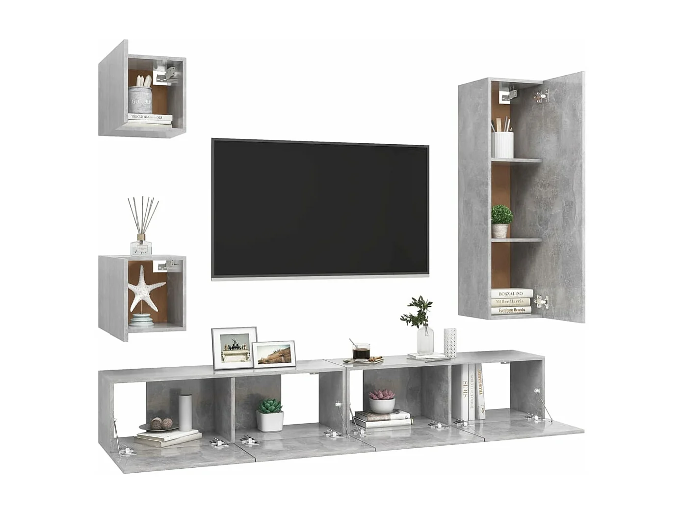 Ensemble de meuble TV 5 pièces Gris béton Aggloméré