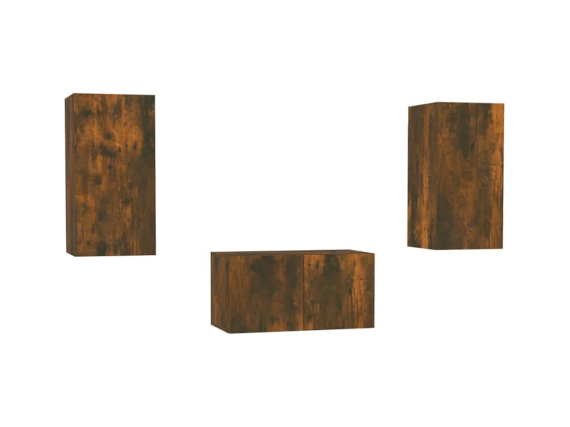 Ensemble de meubles TV 3 pièces Chêne fumé Bois d'ingénierie