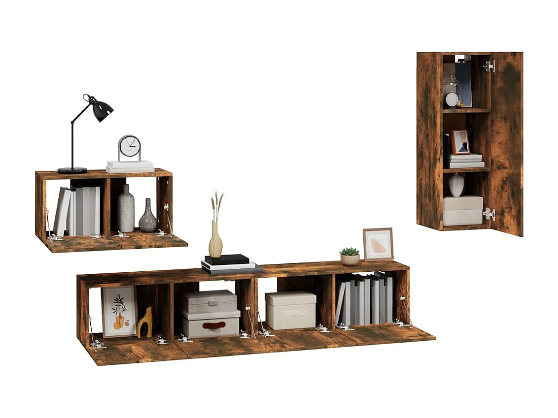 Ensemble de meubles TV 4 pièces Chêne fumé Bois d'ingénierie