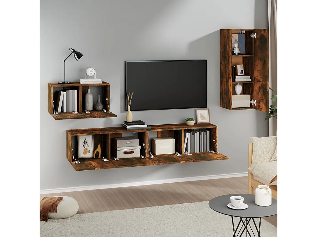 Ensemble de meubles TV 4 pièces Chêne fumé Bois d'ingénierie