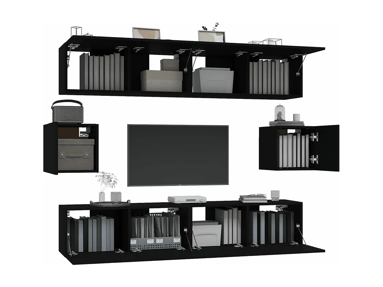 Ensemble de meubles TV 6 pièces Noir Bois d'ingénierie