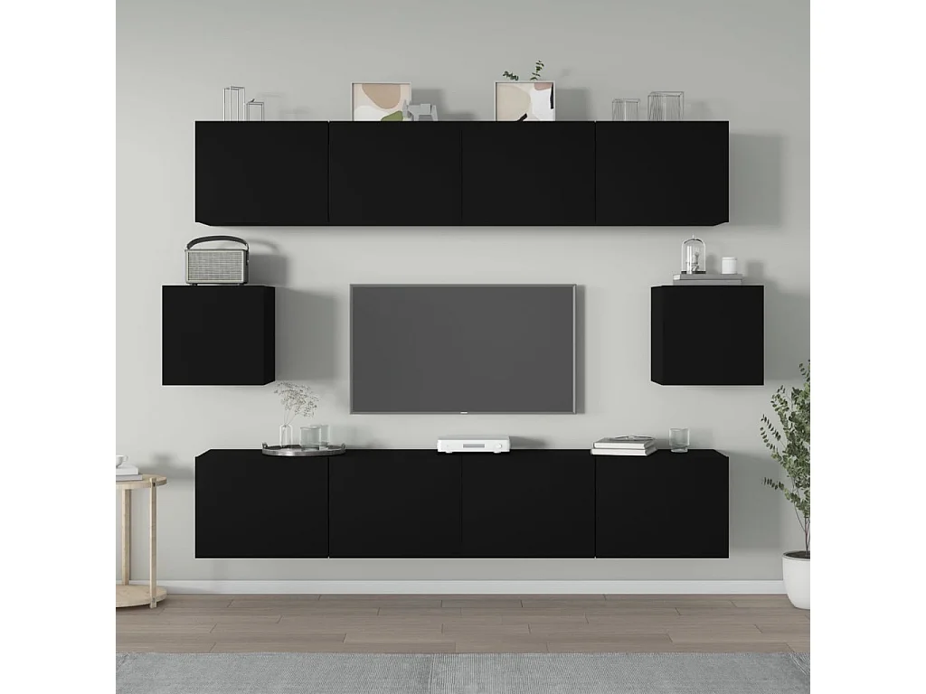 Ensemble de meubles TV 6 pièces Noir Bois d'ingénierie