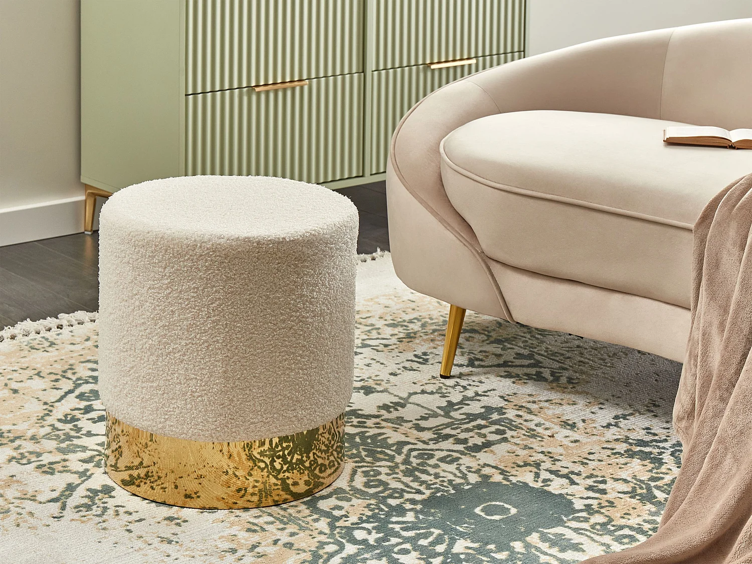 Pouf SOPHIA Bouclé Blanc 39 cm 39 cm 40 cm