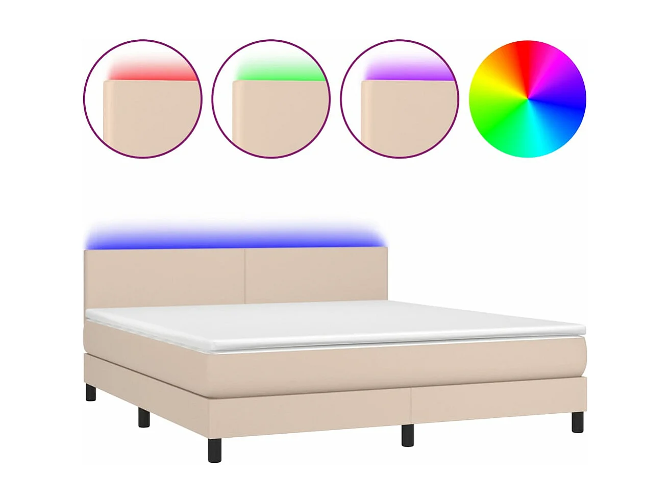 Sommier tapissier matelas LED Cappuccino 160x200 cm Similicuir