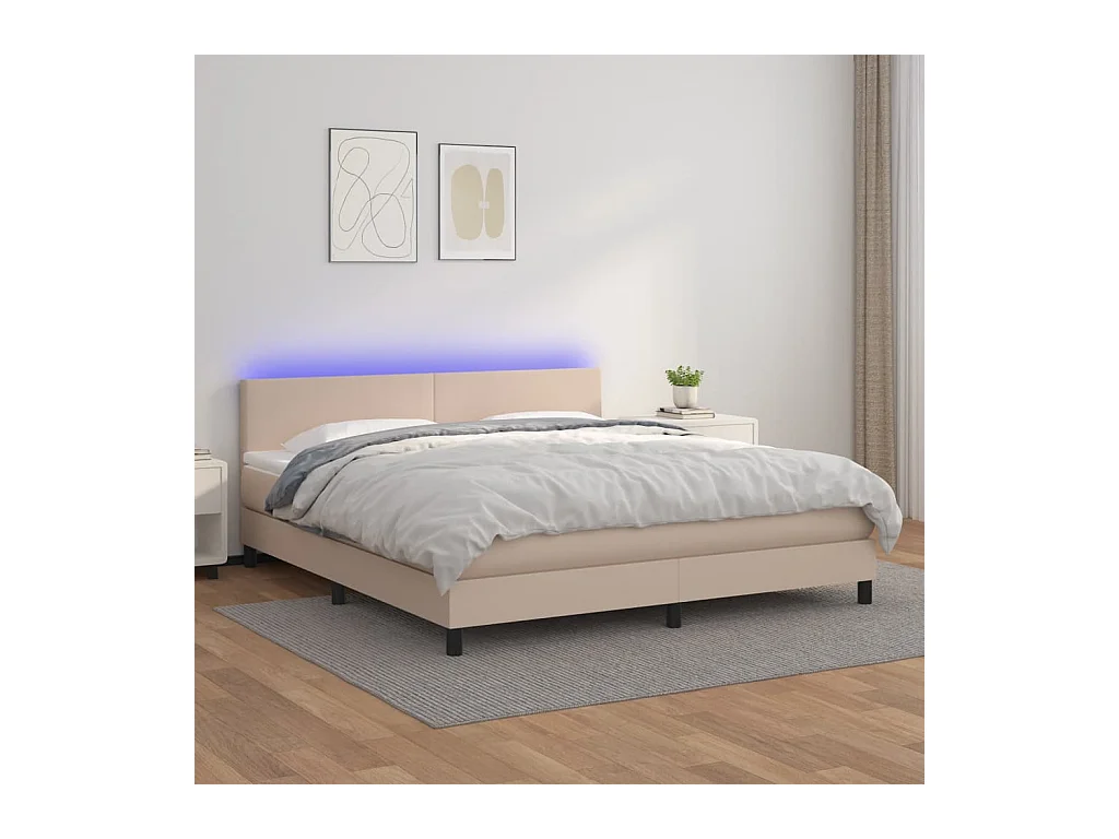 Sommier tapissier matelas LED Cappuccino 160x200 cm Similicuir