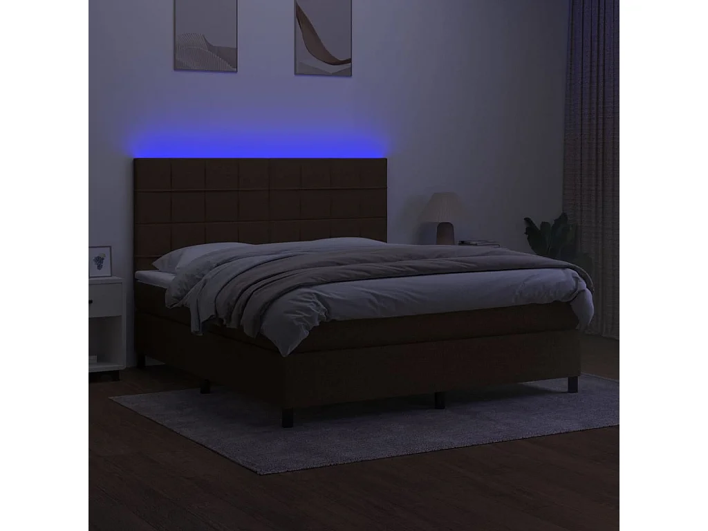 Sommier tapissier matelas et LED Marron foncé 160x200 cm Tissu