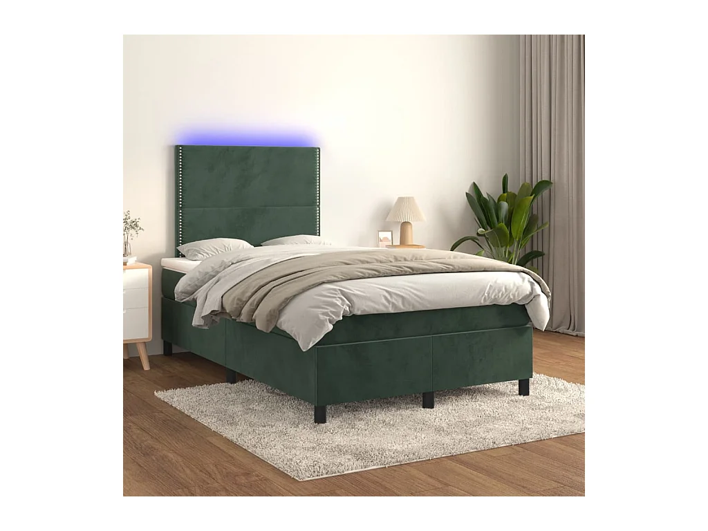 Sommier tapissier matelas et LED Vert foncé 120x200 cm Velours