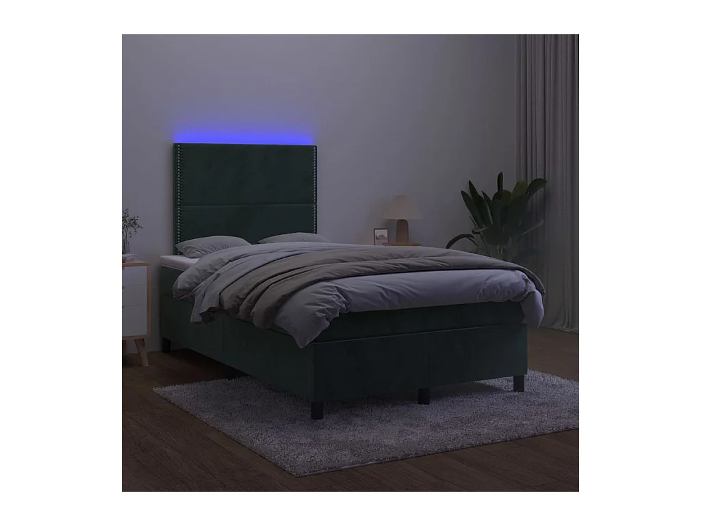 Sommier tapissier matelas et LED Vert foncé 120x200 cm Velours