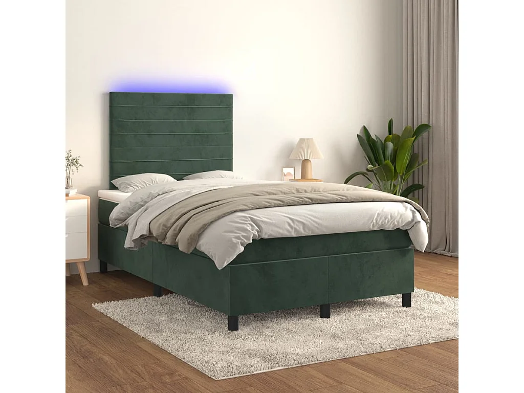 Sommier tapissier matelas et LED Vert foncé 120x200 cm Velours