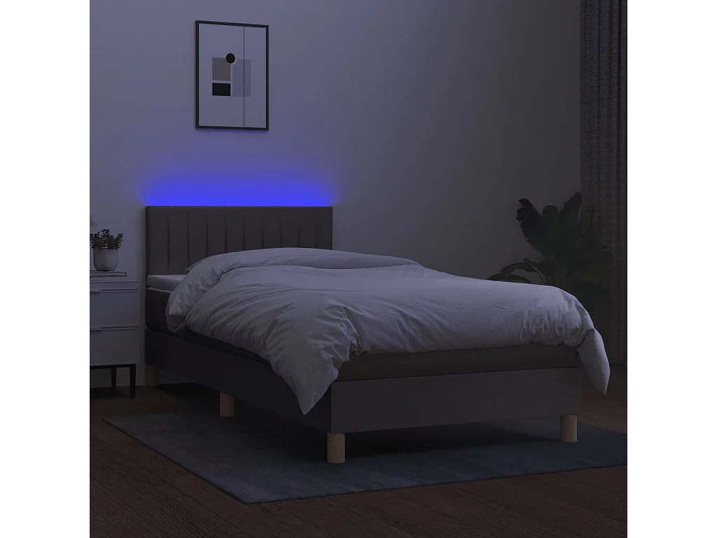 Sommier tapissier avec matelas et LED Taupe 90x190 cm Tissu