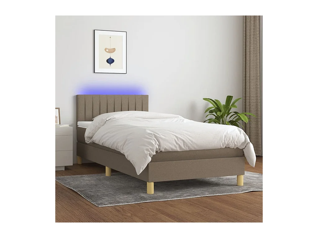 Sommier tapissier avec matelas et LED Taupe 90x190 cm Tissu