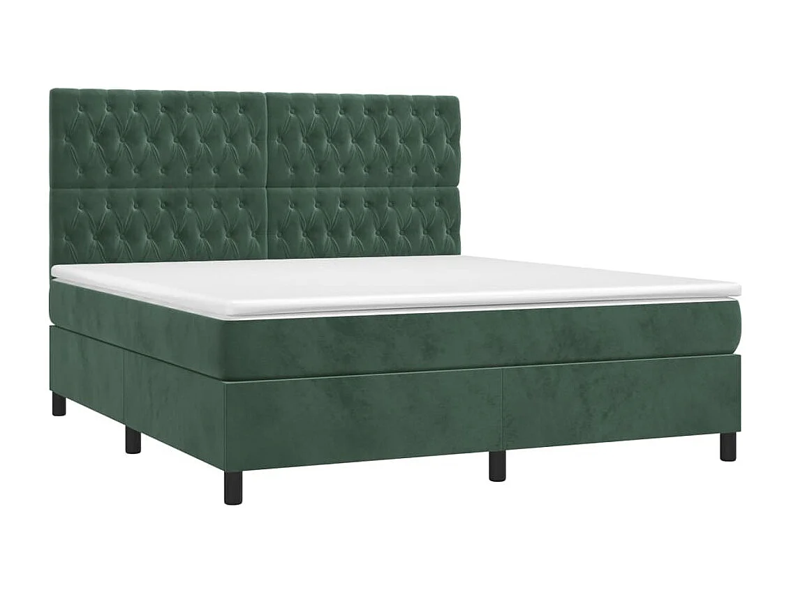 Cama box spring c/ colchão/LED 160x200 cm veludo verde-escuro