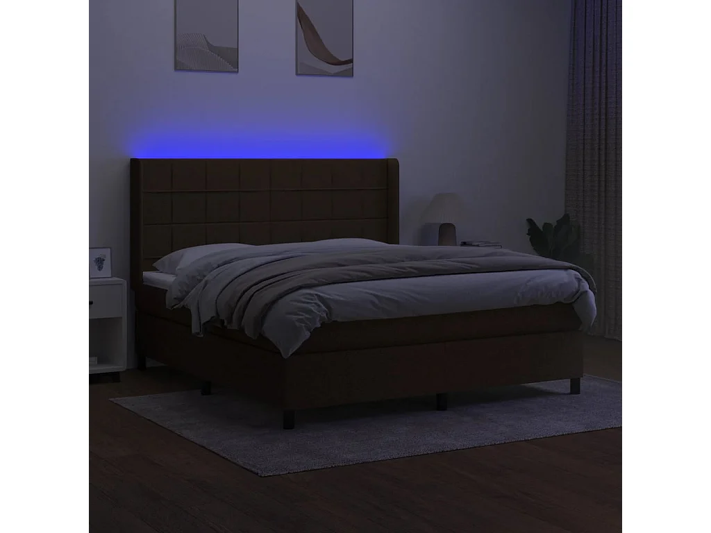 Sommier tapissier matelas et LED Marron foncé 160x200 cm Tissu