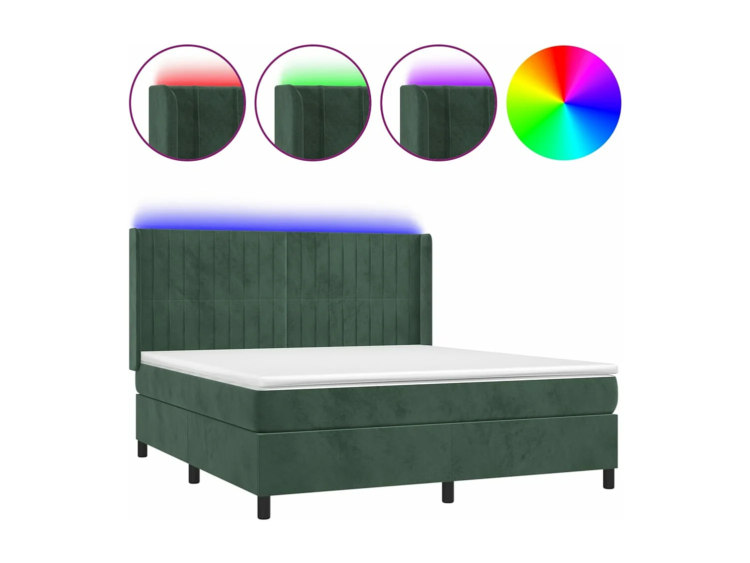 Cama box spring c/ colchão/LED 160x200 cm veludo verde-escuro