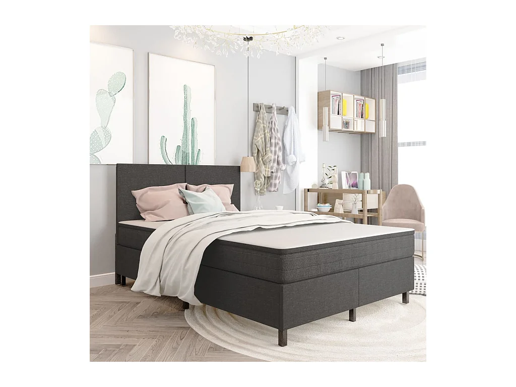 Sommier tapissier Gris foncé Tissu 140x200 cm