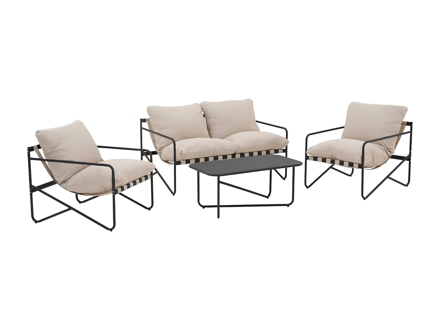 Salon de jardin 4 places avec table en métal. avec des sangles. anthracite