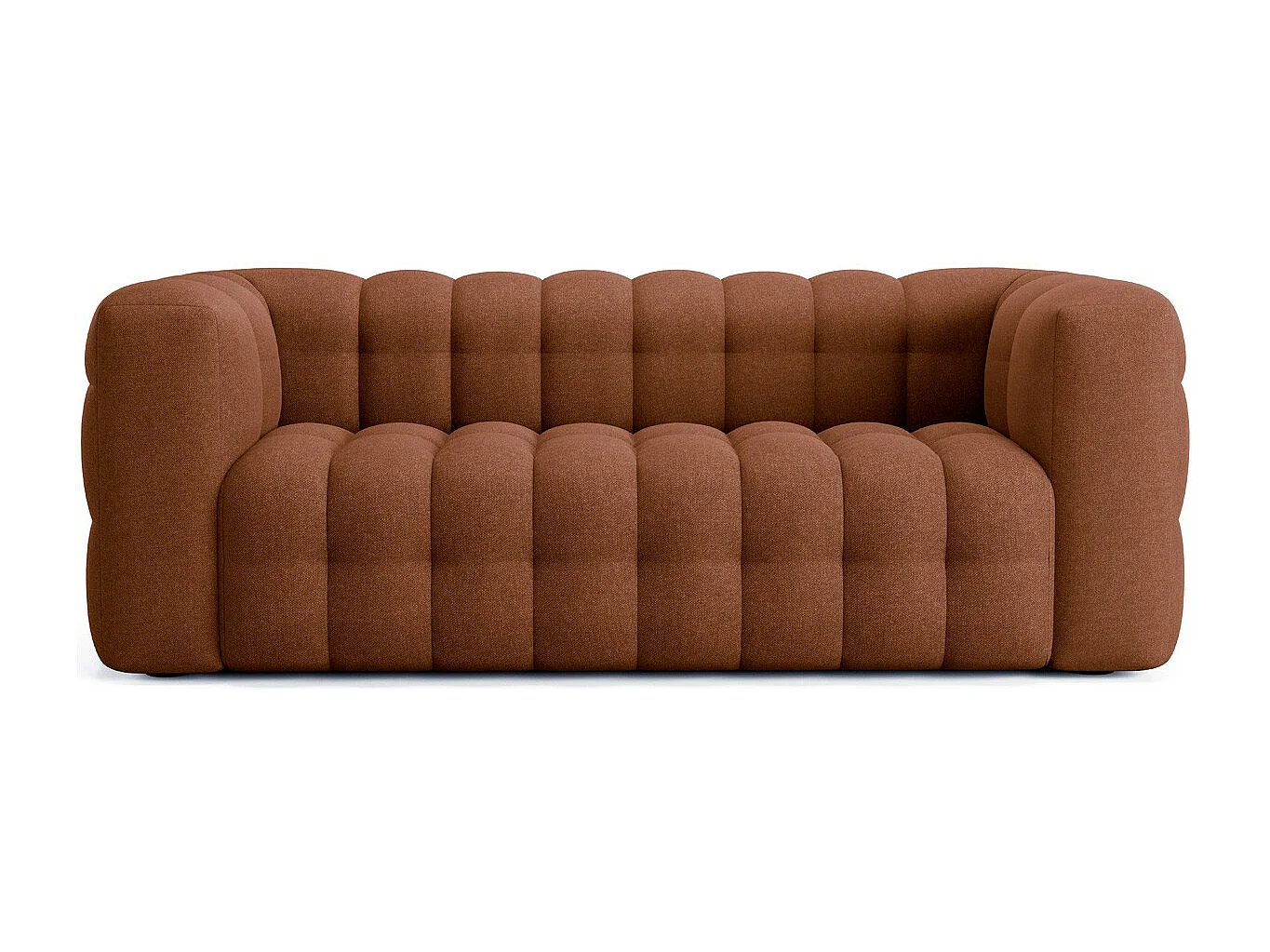 Canapé capitonné 3 places en tissu chenille terracotta - Cester