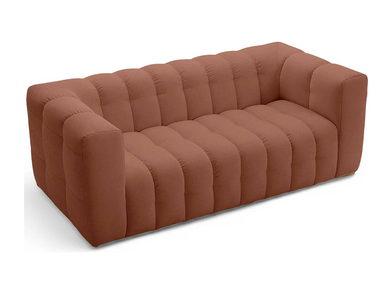 Canapé capitonné 3 places en tissu chenille terracotta - Cester