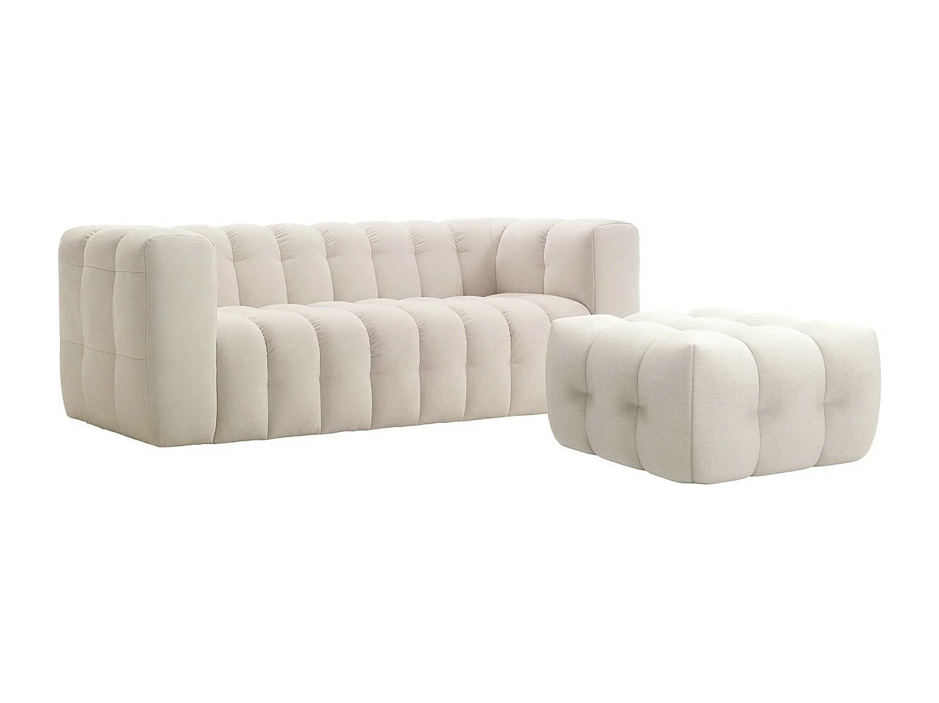 Canapé capitonné 3 places en tissu chenille beige clair- Cester