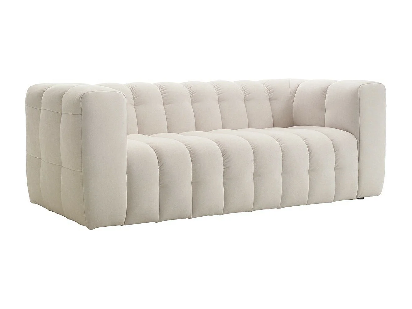 Canapé capitonné 3 places en tissu chenille beige clair- Cester