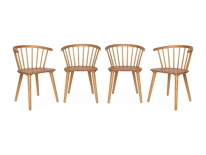 Lot de 4 chaises naturelles à barreaux en bois et contreplaqué. Paula. L 51 x P 53 x H 75cm