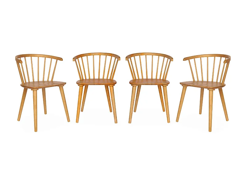 Lot de 4 chaises naturelles à barreaux en bois et contreplaqué. Paula. L 51 x P 53 x H 75cm