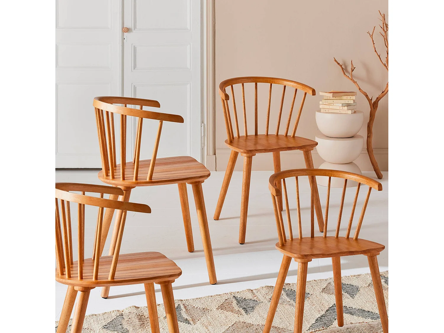 Silla de bar de madera y contrachapado, set de 4 natural