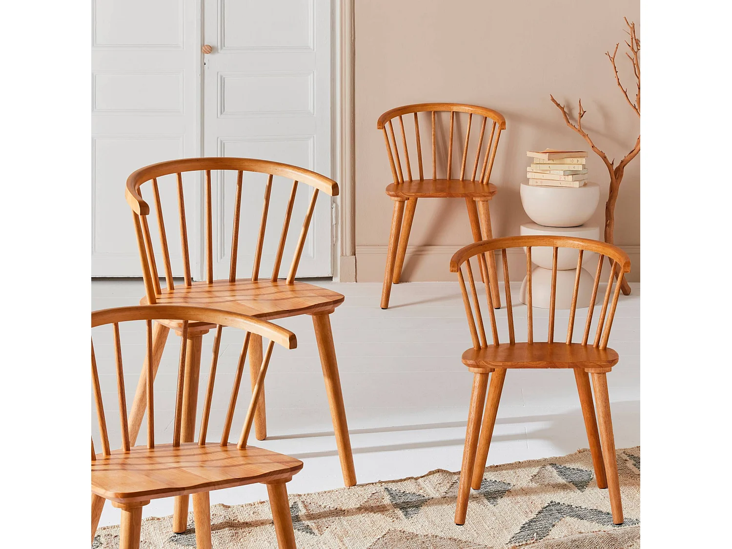 Set di 4 sedie in legno, marrone naturale