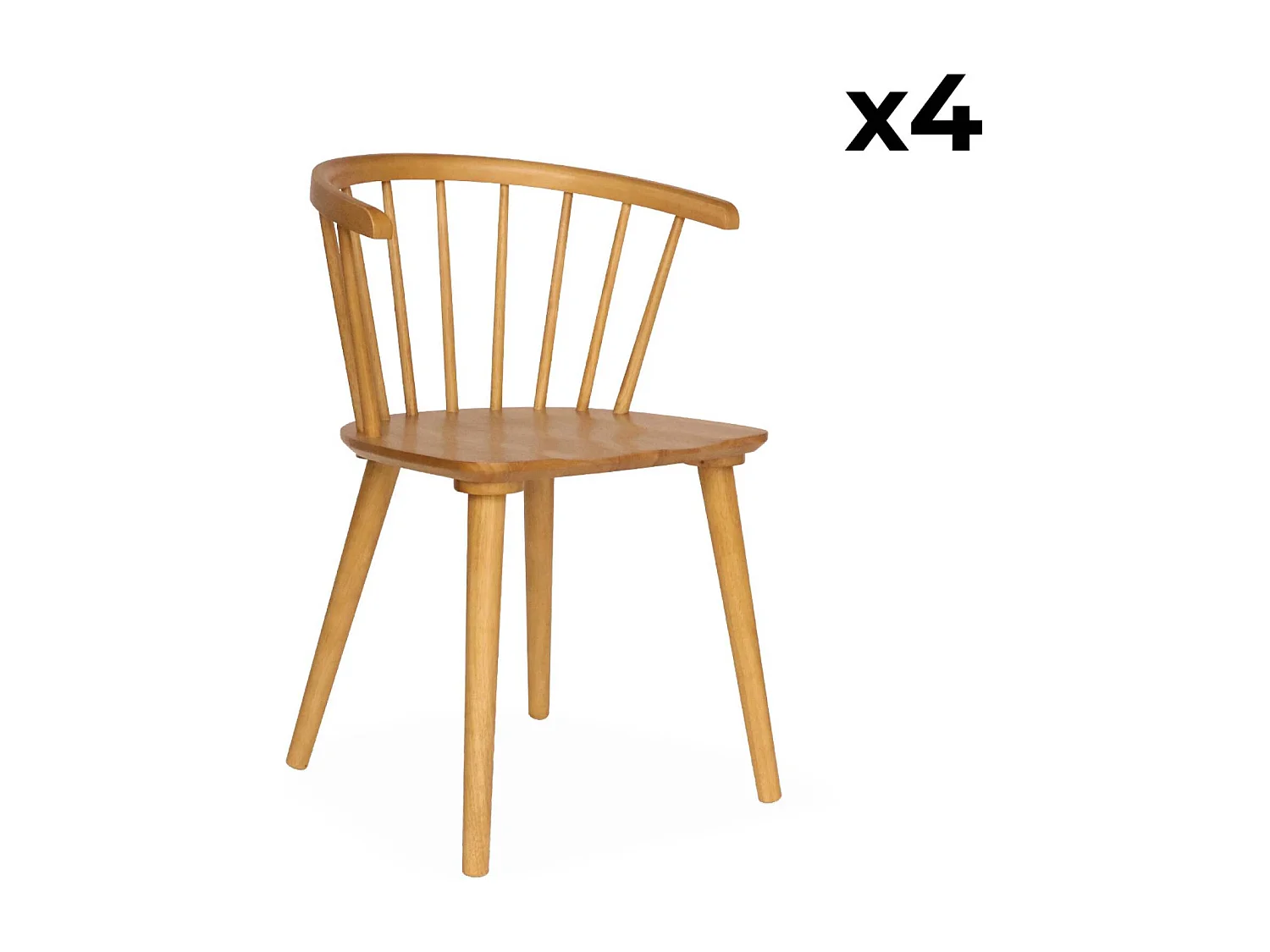Set di 4 sedie in legno, marrone naturale