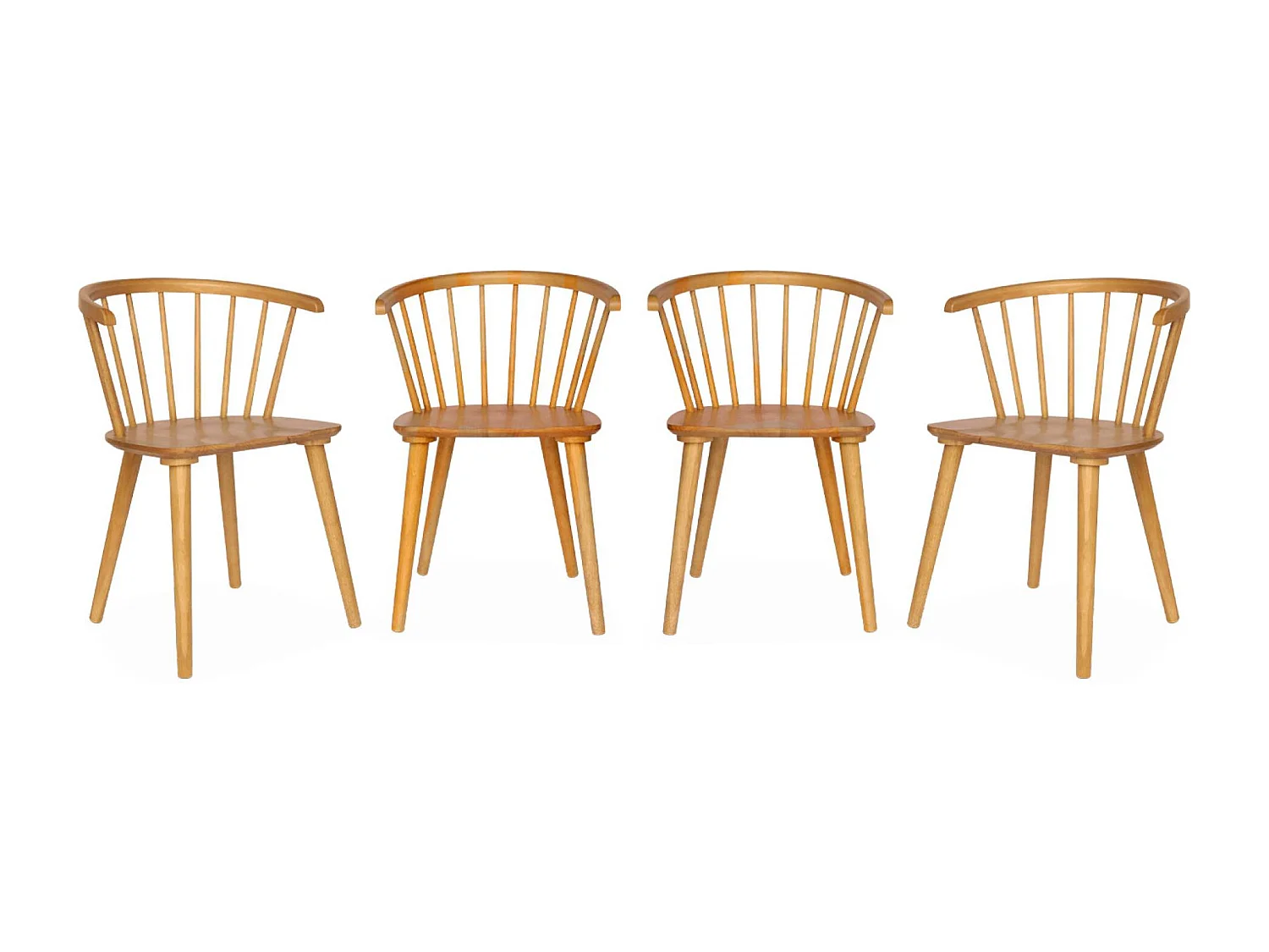 Lot de 4 chaises naturelles à barreaux en bois et contreplaqué. Paula. L 51 x P 53 x H 75cm