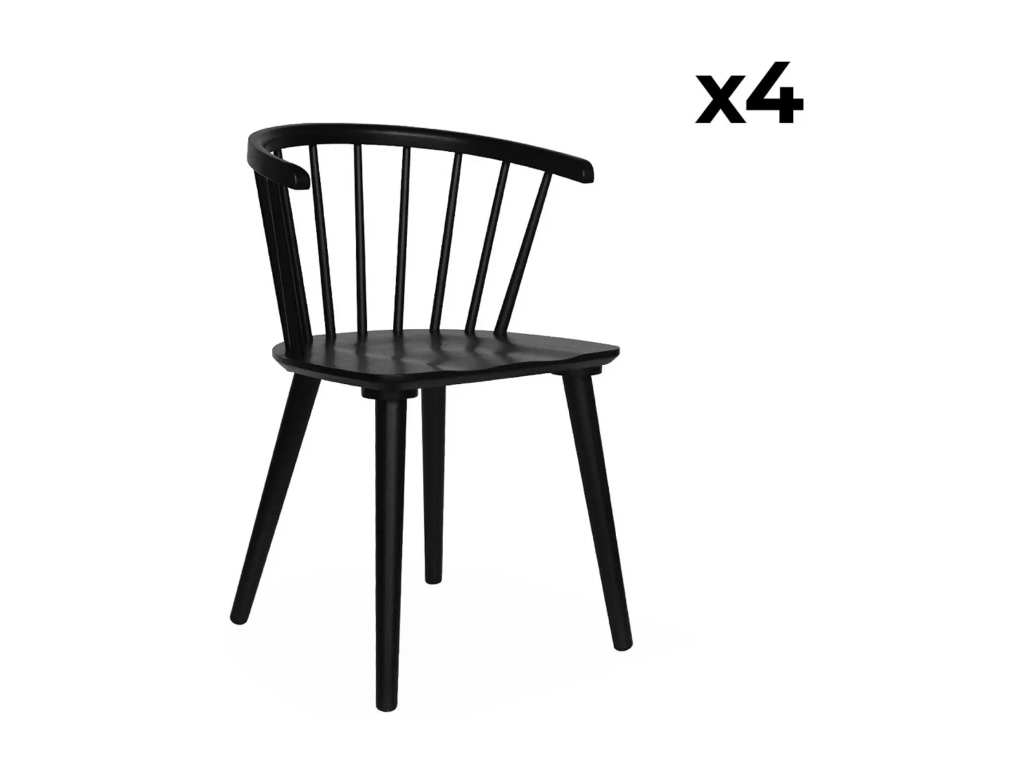 Set di 4 sedie in legno, nero
