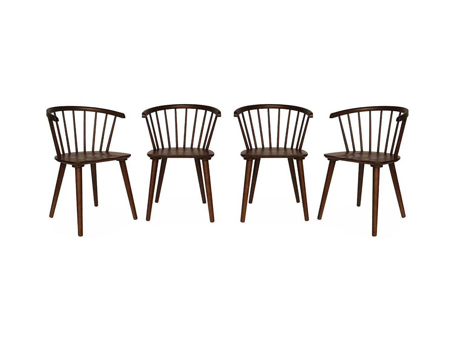 Lot de 4 chaises noyer à barreaux en bois et contreplaqué. Paula. L 51 x P 53 x H 75cm