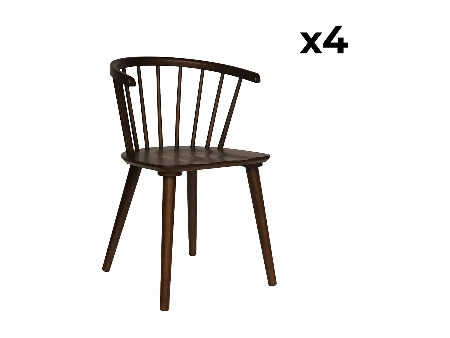 Lot de 4 chaises noyer à barreaux en bois et contreplaqué. Paula. L 51 x P 53 x H 75cm