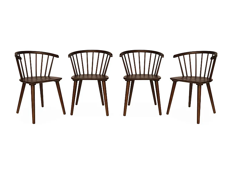 Lot de 4 chaises noyer à barreaux en bois et contreplaqué. Paula. L 51 x P 53 x H 75cm