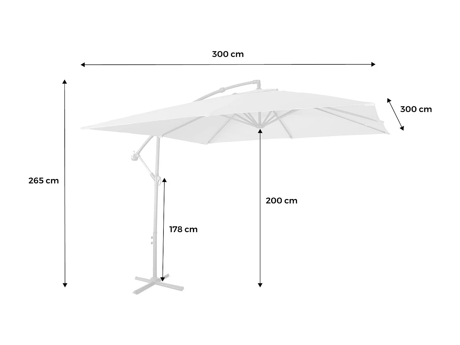 Ombrellone quadrato offset 3x3m, verde kaki