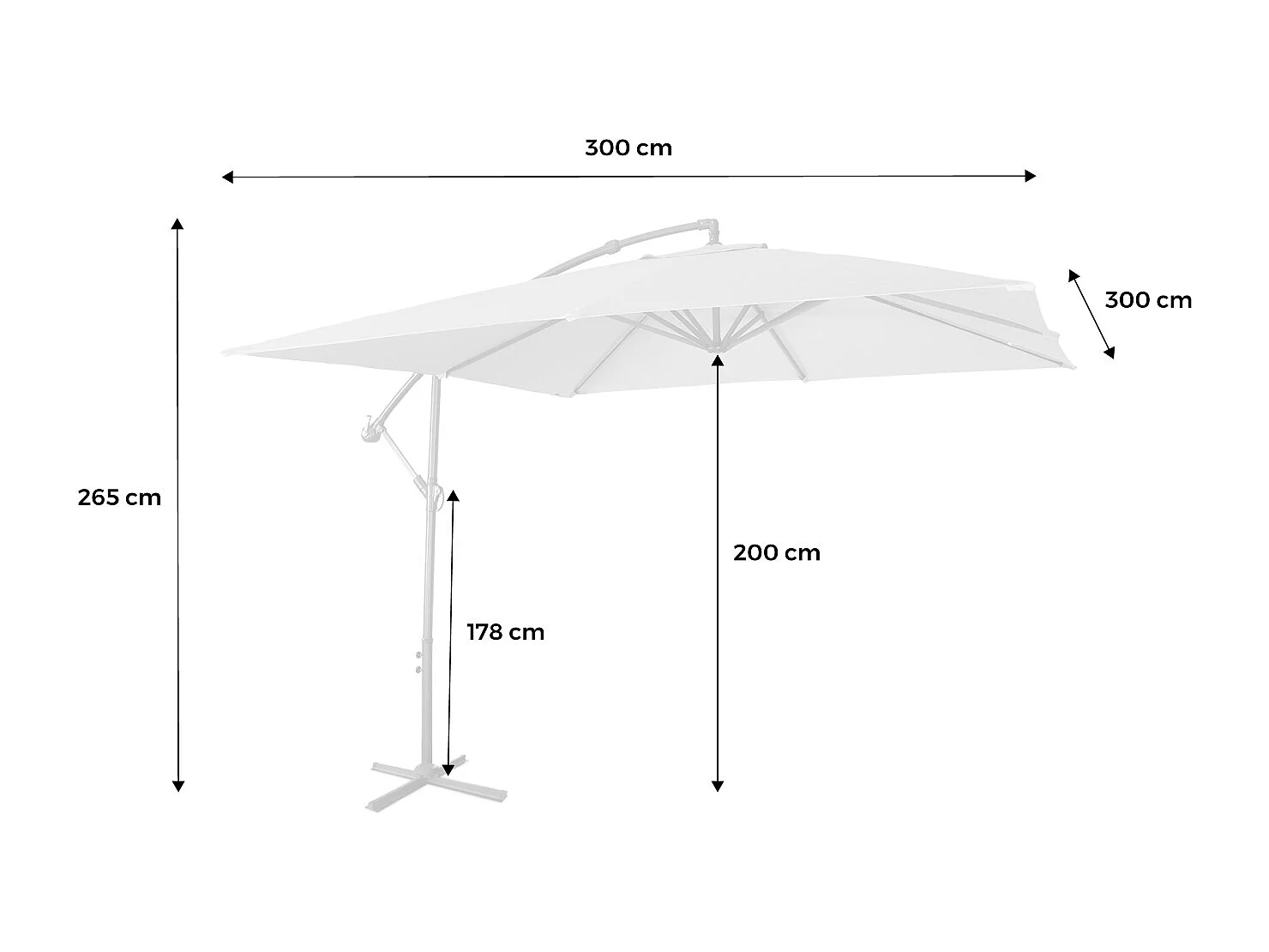 Ombrellone quadrato offset 3x3m, verde kaki