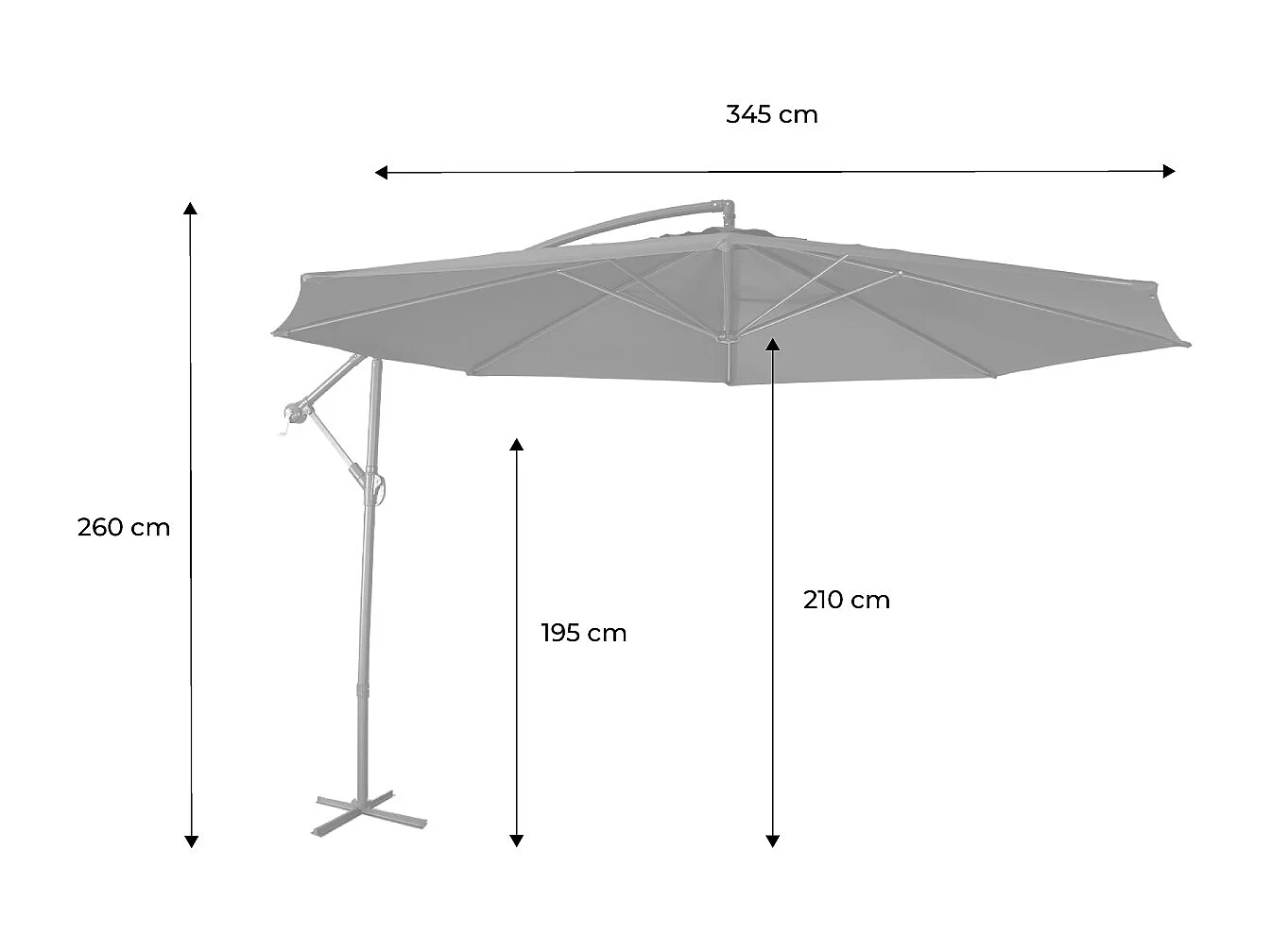 Parasol déporté Ø350cm - Hardelot - Coloris Kaki. structure anthracite. manivelle anti-retour. 8 baleines.