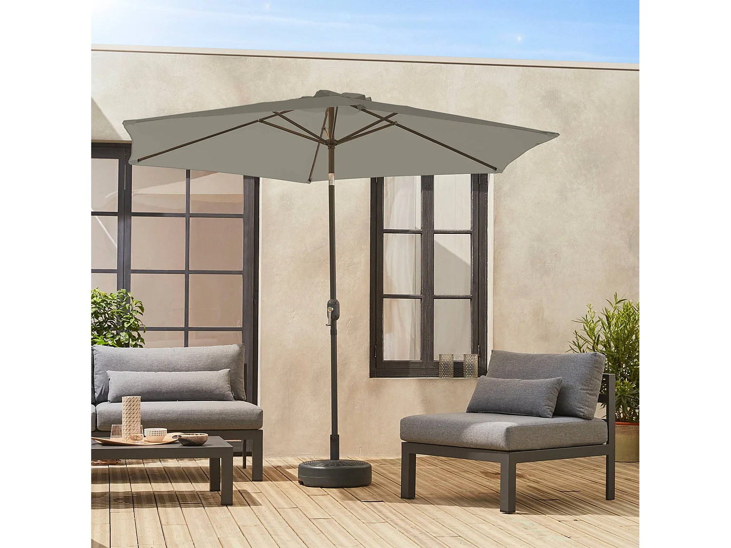 Parasol redondo 3m con mástil central verde kaki