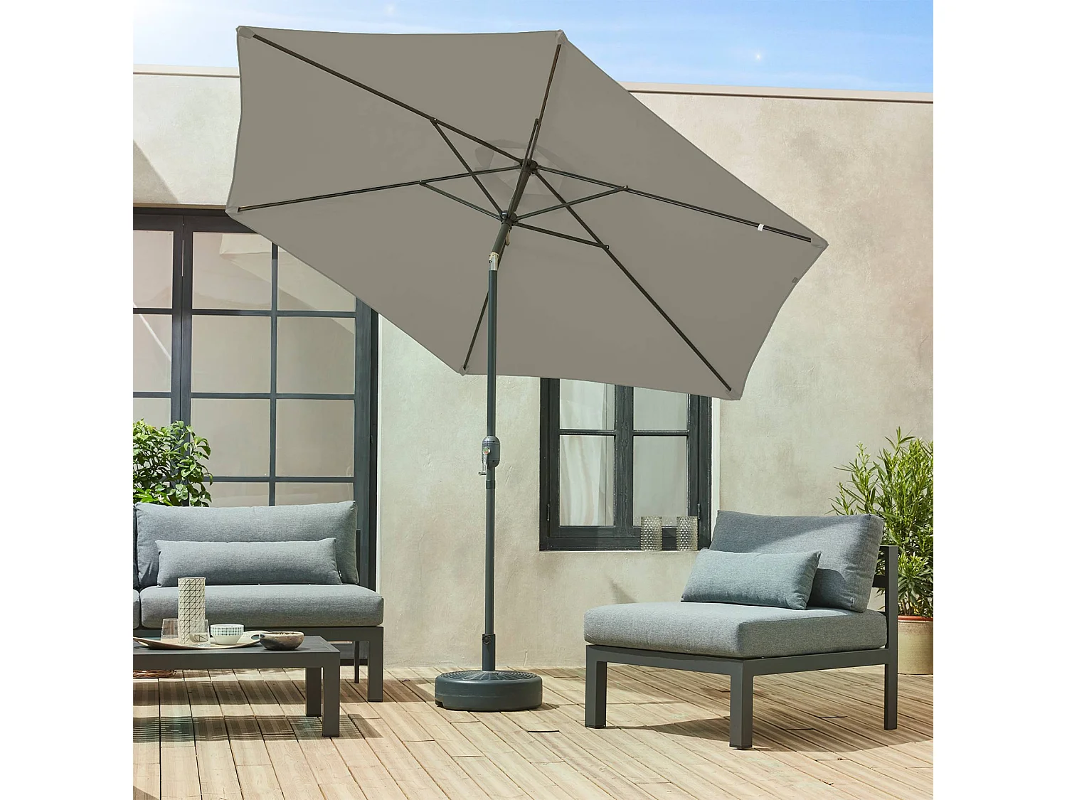 Parasol redondo 3m con mástil central verde kaki