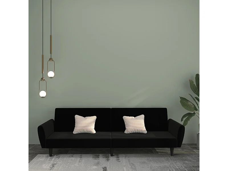 Sofá-cama de 2 lugares veludo preto