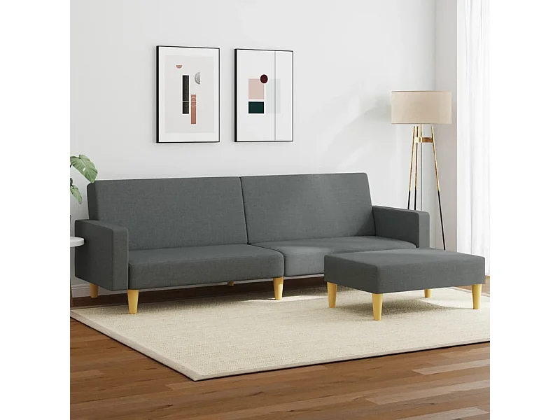 Canapé-lit à 2 places avec repose-pied gris foncé tissu