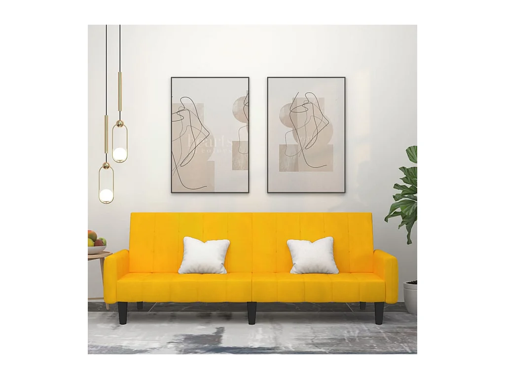 Canapé-lit 2 places jaune velours