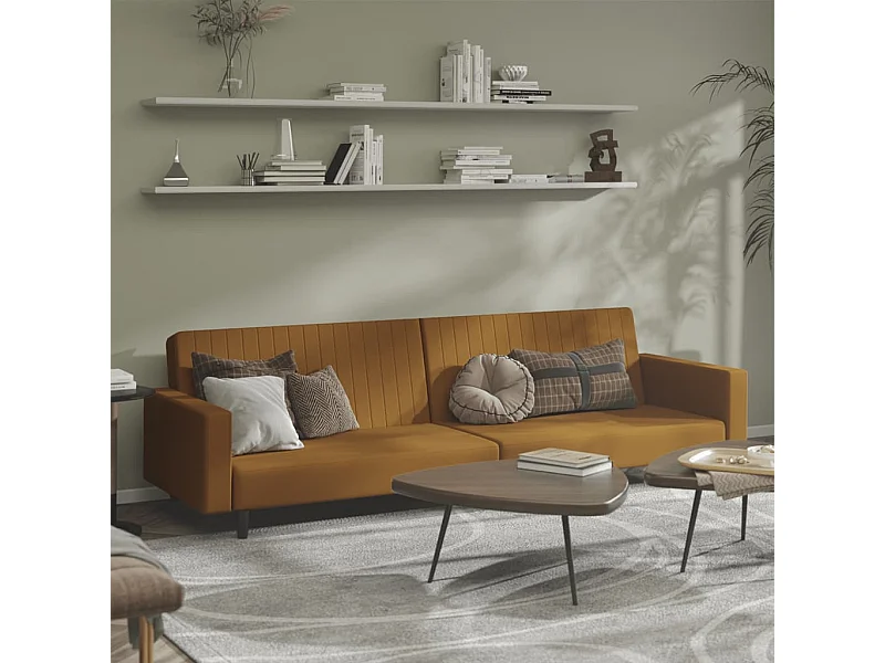 Sofá-cama de 2 lugares veludo castanho