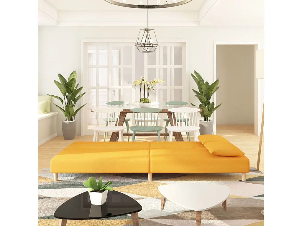 Slaapbank 2-zits met 2 kussens stof geel