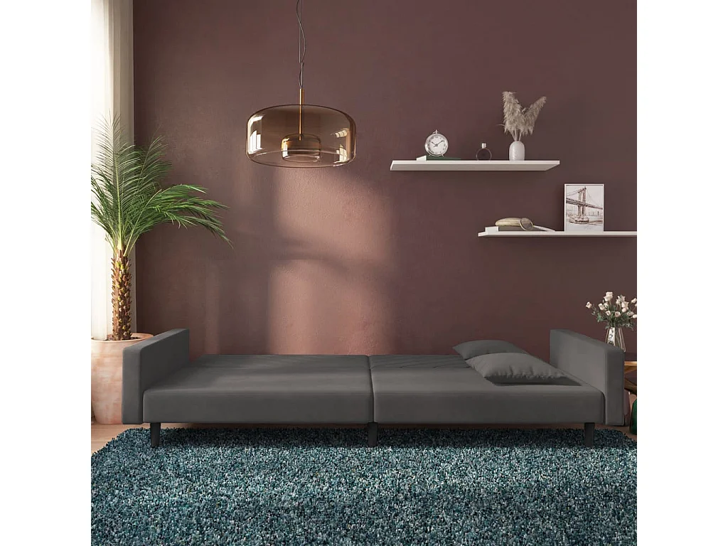 Canapé-lit à 2 places avec deux oreillers Gris foncé Velours