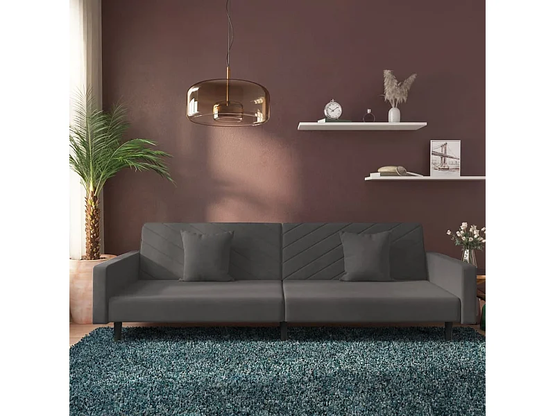 Slaapbank 2-zits met 2 kussens fluweel donkergrijs