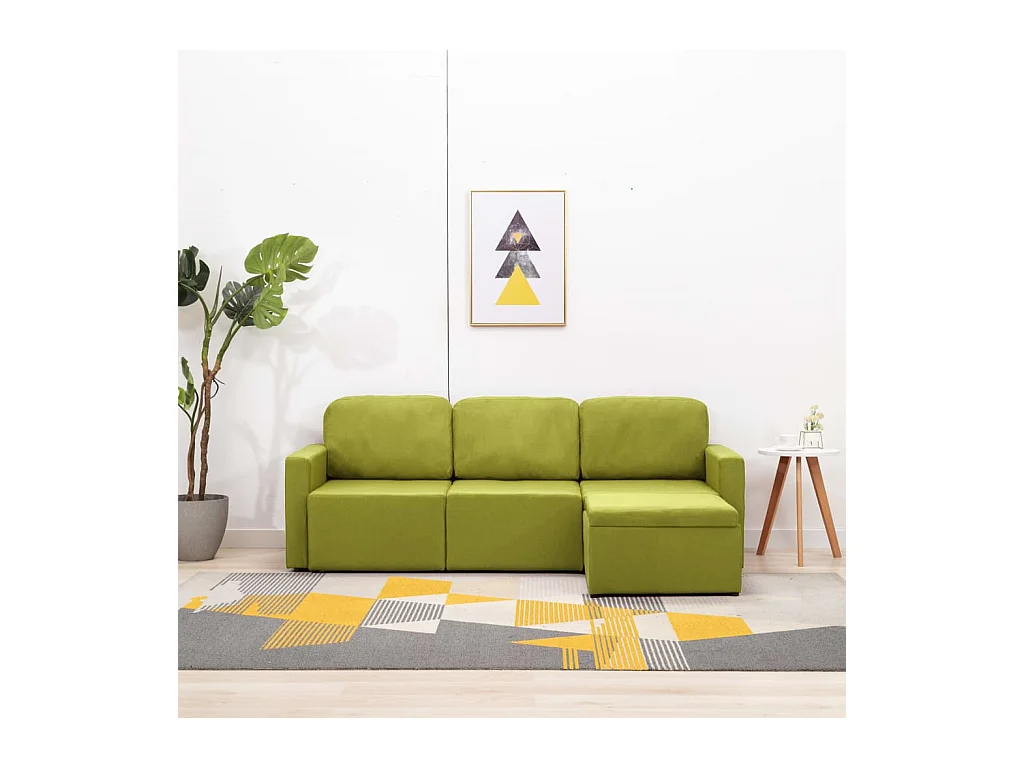 Canapé-lit modulaire 3 places Vert Tissu