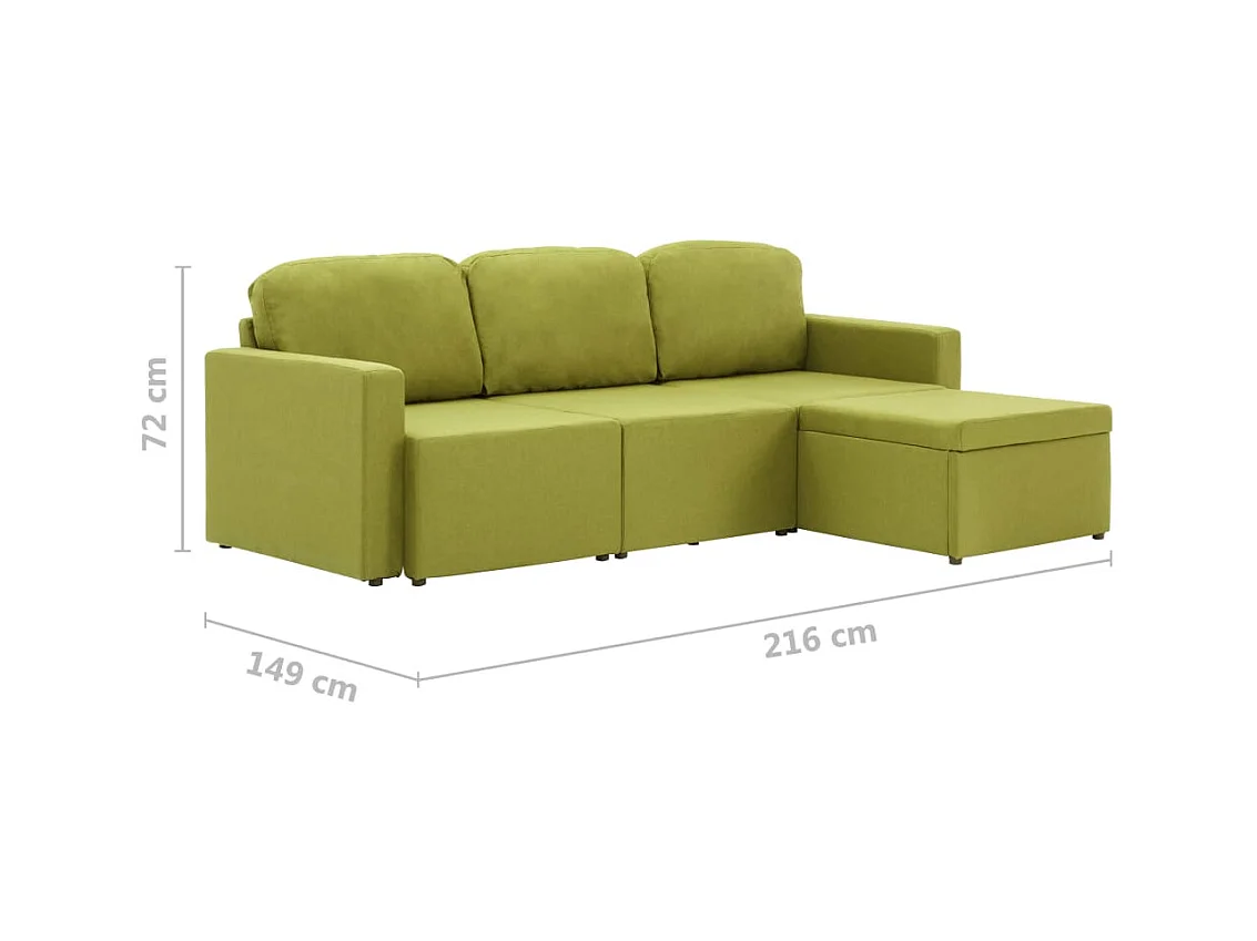 Canapé-lit modulaire 3 places Vert Tissu